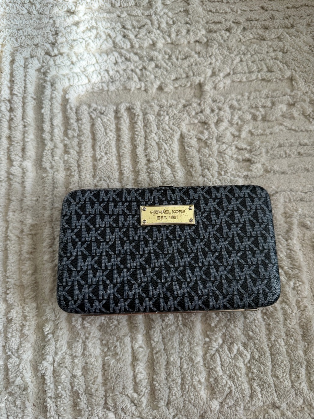 Michael Kors Black Blue Logo Wallet Clutch Snap Closure